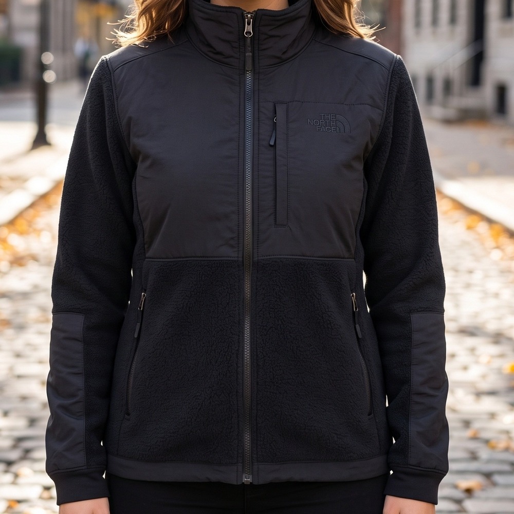 The North Face Denali Full Zip Fleece Jacket Black Nylon Overlay Womens M